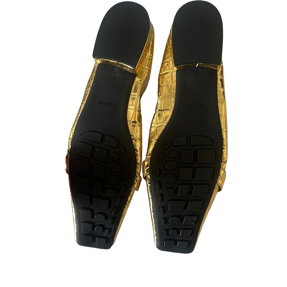 Gold Womens Croc Embossed Square Toe Pearl Buckle Flats Asian 245 1.5/US 7.5 - Picture 3 of 6